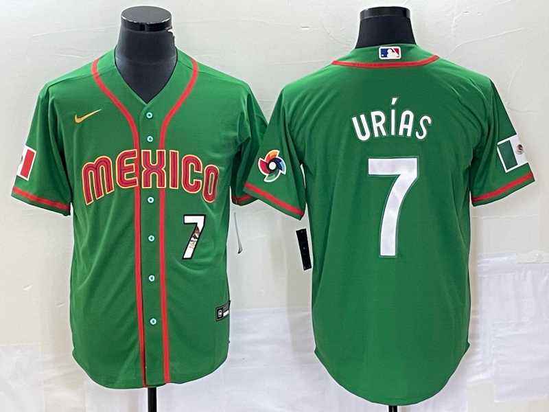 Mens Mexico Baseball #7 Julio Urias Number 2023 Green World Classic Stitched Jersey